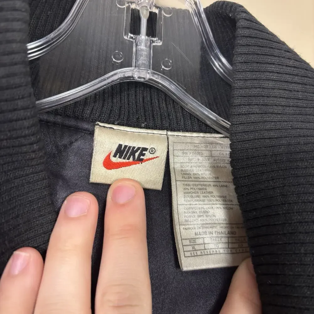 Vintage Nike Leather Varsity Jacket Mens XL 90s Wool Bomber Lined Center Swoosh